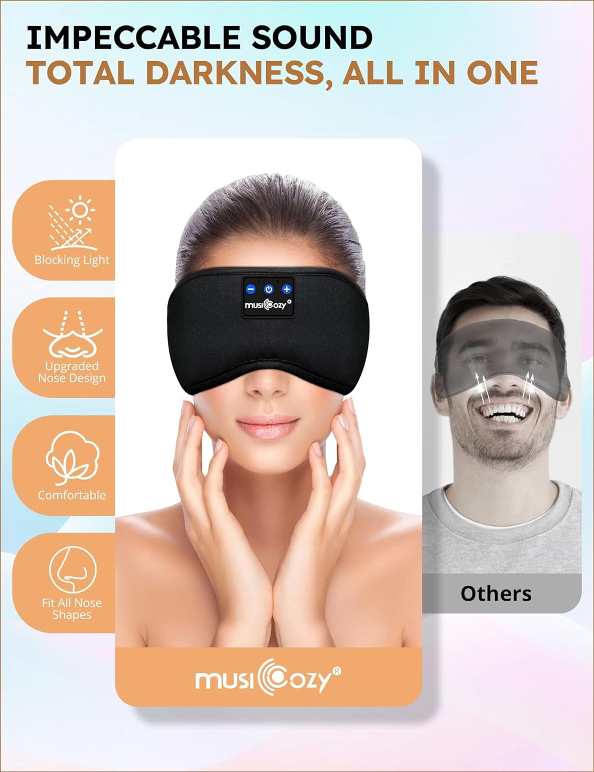 Sleep Headphones Bluetooth Headband Sleeping Headphones Eye Mask for Women Men Unisex, Wireless Music Mask Built-In Speakers Microphone Adjustable Strap for Side Sleepers Travel Office