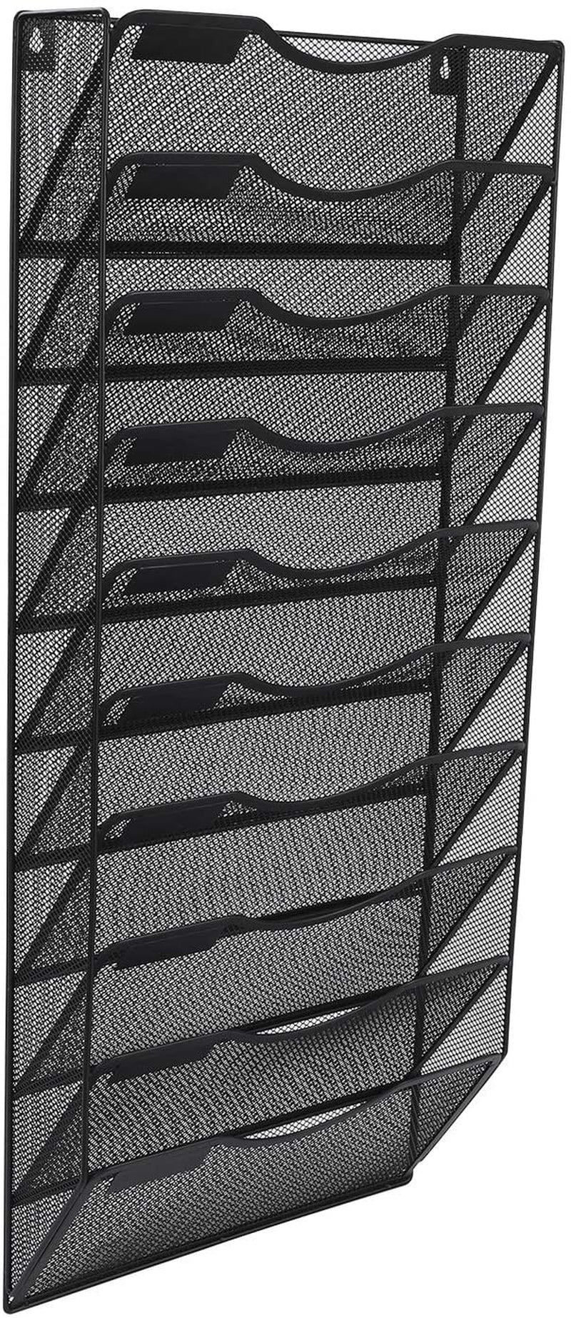 10 Tier Wall File Organizer Office Mesh Metal Hanging File Folder Holder Magazine Rack , Black