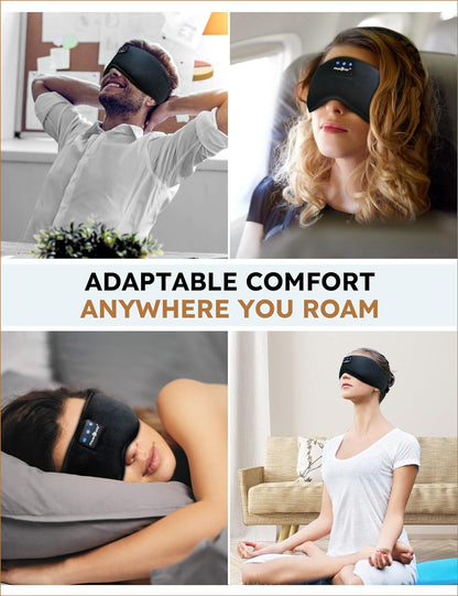 Sleep Headphones Bluetooth Headband Sleeping Headphones Eye Mask for Women Men Unisex, Wireless Music Mask Built-In Speakers Microphone Adjustable Strap for Side Sleepers Travel Office