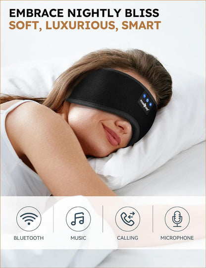 Sleep Headphones Bluetooth Headband Sleeping Headphones Eye Mask for Women Men Unisex, Wireless Music Mask Built-In Speakers Microphone Adjustable Strap for Side Sleepers Travel Office